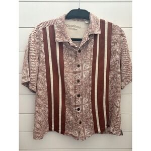 Caribbean Silk Blend Men's Brown Striped Button Down Short‎ Sleeve Shirt Large
